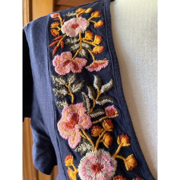 Keep in Touch Womens V Neck Embroidered Ruffled Blouse Top Navy Blue - Size M - Picture 5 of 10